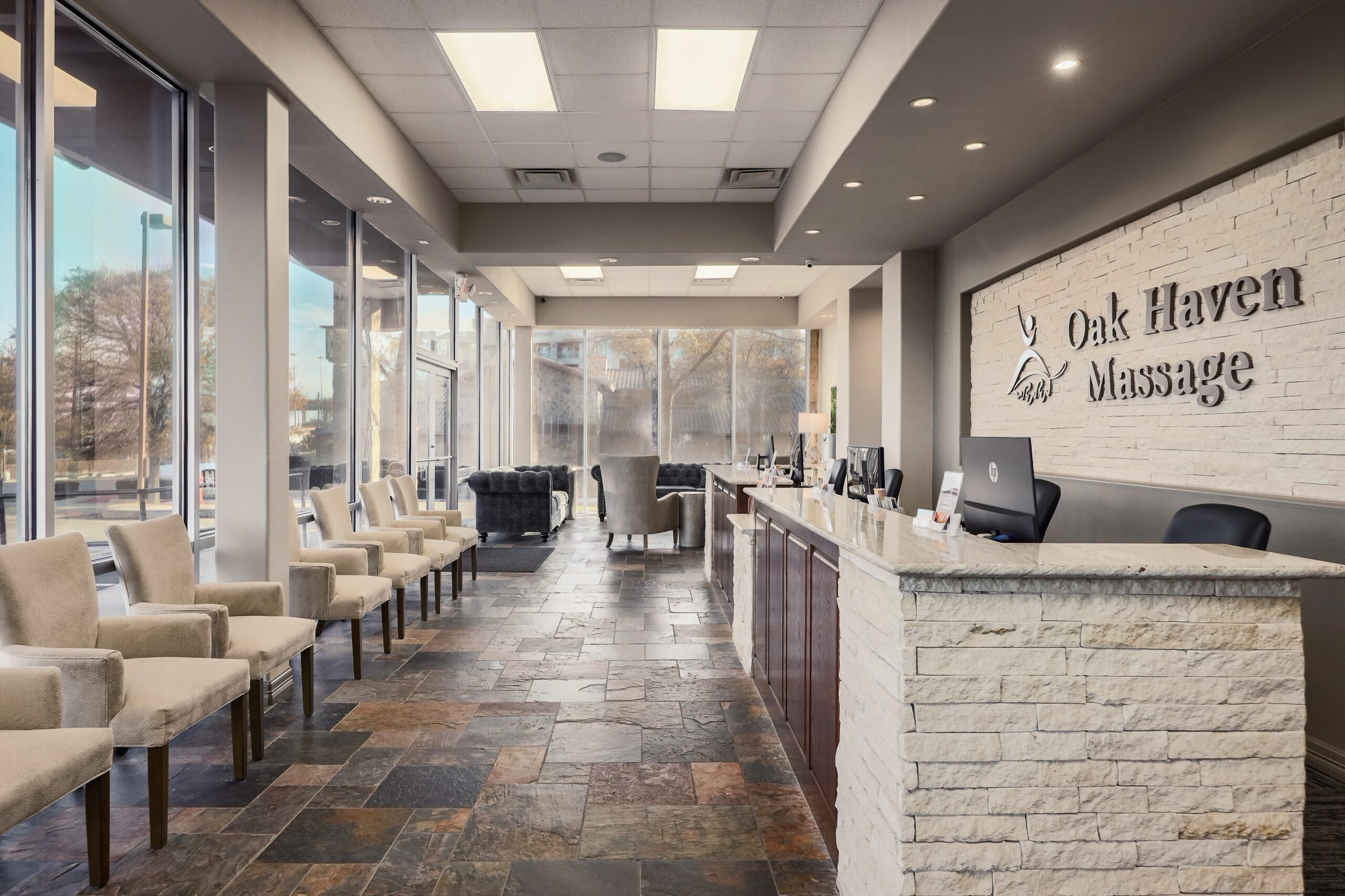 Interior of Oak Haven Massage waiting area.