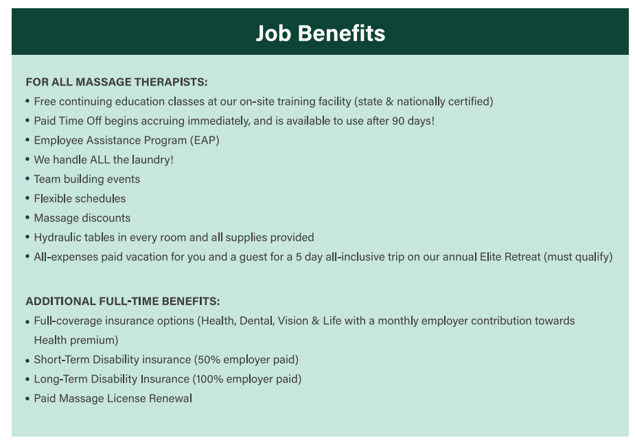 Benefits of working as a massage therapist at Oak Haven Massage