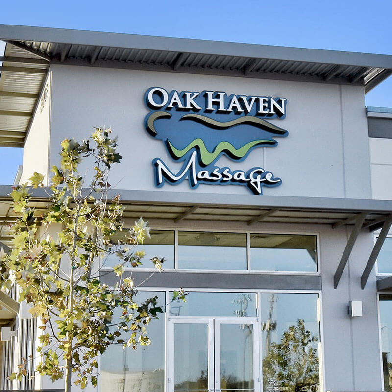 Oak Haven Massage entrance with signage